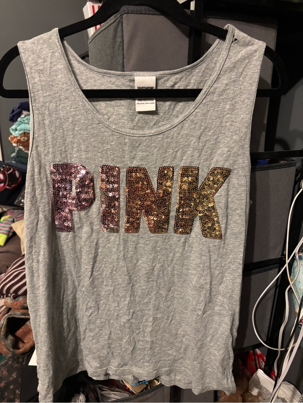 PINK Victoria's Secret Sequin Logo Sleeveless Tank Top - Large